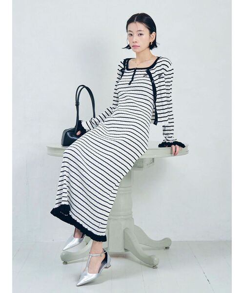 LAGUNAMOON(ラグナムーン)の「【FILA別注】ドライタッチバイカラーフリルデザインニットカーディガン(カーディガン/ボレロ・レディース・その他1/ベージュ/ブラック・FREE)」の9枚目の写真