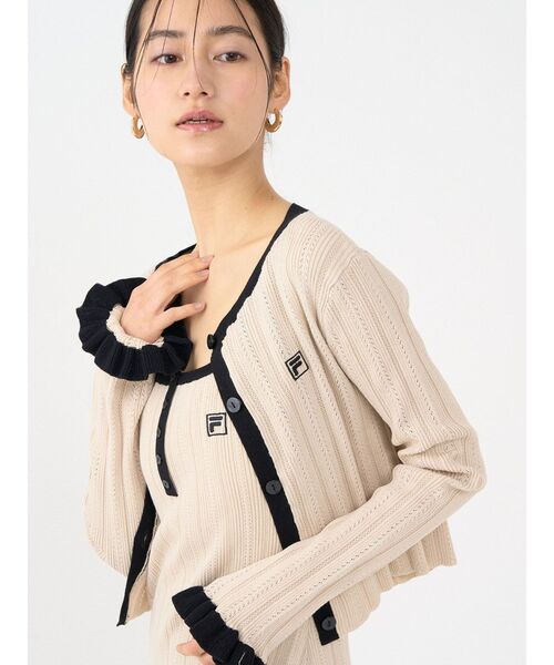 LAGUNAMOON(ラグナムーン)の「【FILA別注】ドライタッチバイカラーフリルデザインニットカーディガン(カーディガン/ボレロ・レディース・その他1/ベージュ/ブラック・FREE)」の16枚目の写真