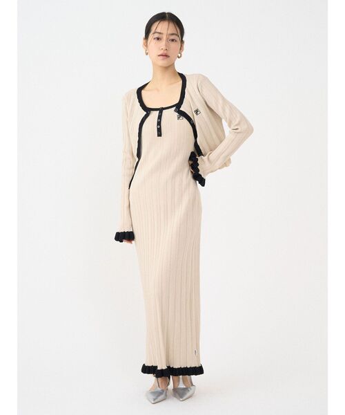 LAGUNAMOON(ラグナムーン)の「【FILA別注】ドライタッチバイカラーフリルデザインニットカーディガン(カーディガン/ボレロ・レディース・その他1/ベージュ/ブラック・FREE)」の18枚目の写真