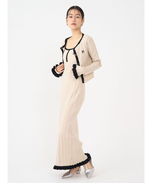 LAGUNAMOON(ラグナムーン)の「【FILA別注】ドライタッチバイカラーフリルデザインニットカーディガン(カーディガン/ボレロ・レディース・その他1/ベージュ/ブラック・FREE)」の19枚目の写真