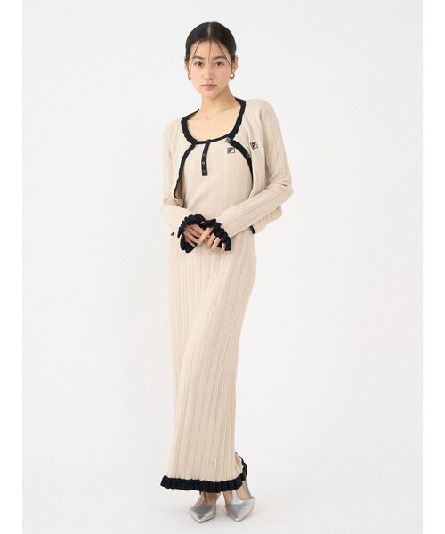 LAGUNAMOON(ラグナムーン)の「【FILA別注】ドライタッチバイカラーフリルデザインニットカーディガン(カーディガン/ボレロ・レディース・その他1/ベージュ/ブラック・FREE)」の20枚目の写真