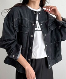 fredy emue | ニュアンスデニムノーカラージャケット(ノーカラージャケット)