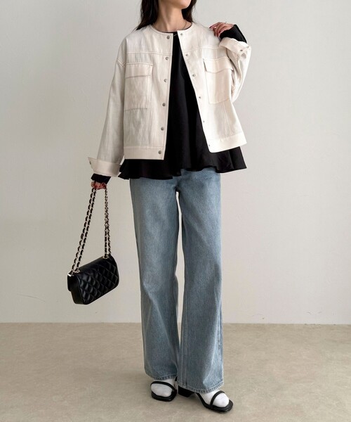 セール】ニュアンスデニムノーカラージャケット（ノーカラージャケット