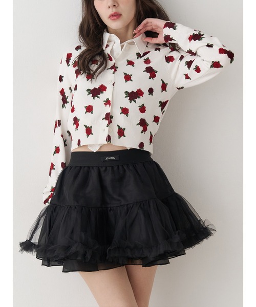 jouetie(ジュエティ)の「パターンコンパクトカーデ(カーディガン/ボレロ・レディース・オフホワイト/ブラック/ブラウン/レッド・MEDIUM)」の2枚目の写真