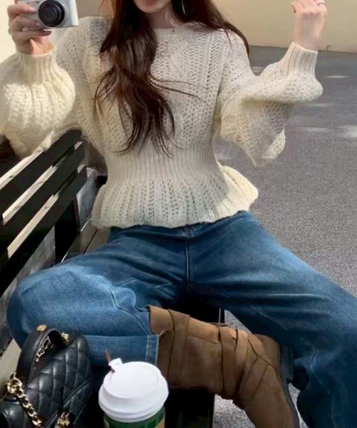leune(ルネ)の「バルーンスリーブペプラムニット(ニット/セーター・レディース・アイボリー・FREE)」の11枚目の写真
