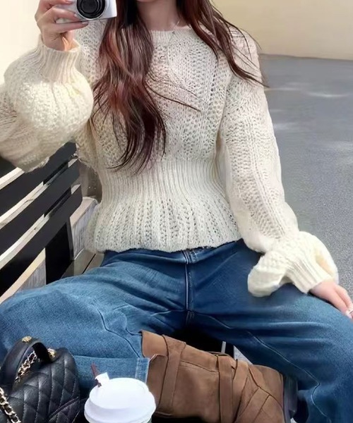 leune(ルネ)の「バルーンスリーブペプラムニット(ニット/セーター・レディース・アイボリー・FREE)」の14枚目の写真
