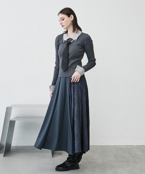 MONOe(モノエ)の「【きれいめ×カジュアル】レイヤードシャツ配色トップス(ニット/セーター・レディース・ネイビー/グレー/ブラック・FREE)」の20枚目の写真