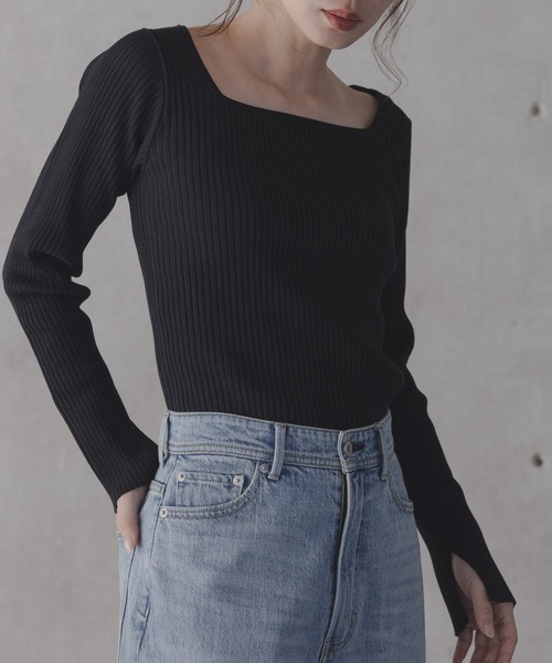 URBAN RESEARCH Sonny Label(アーバンリサーチサニーレーベル)の「『ZOZO先行予約』『WEB限定』シルク混スクエアネックニット(ニット/セーター・レディース・グリーン系その他/ブラック/オフホワイト・FREE)」の11枚目の写真