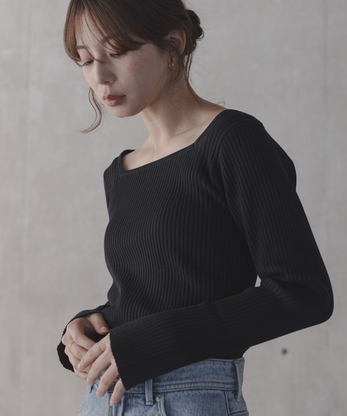 URBAN RESEARCH Sonny Label(アーバンリサーチサニーレーベル)の「『ZOZO先行予約』『WEB限定』シルク混スクエアネックニット(ニット/セーター・レディース・グリーン系その他/ブラック/オフホワイト・FREE)」の12枚目の写真