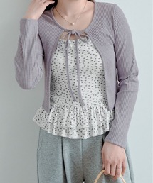 kirakiraShop（キラキラショップ）の「【2点セット】花柄 キャミ & リボン リブ カーディガン（カーディガン/ボレロ）」