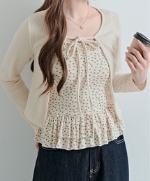 kirakiraShop（キラキラショップ）の「【2点セット】花柄 キャミ & リボン リブ カーディガン（カーディガン/ボレロ）」