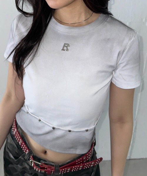 Bamm(バム)の「グラデーションスタッズTシャツ(Tシャツ/カットソー・レディース・ブラック/ホワイト・FREE)」の1枚目の写真