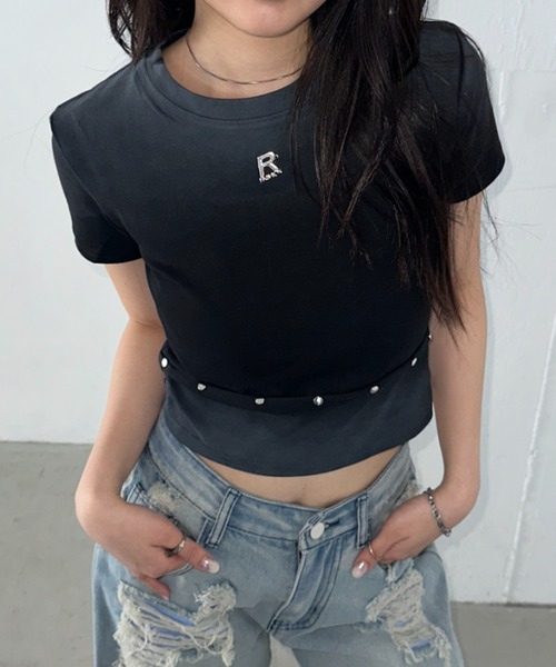 Bamm(バム)の「グラデーションスタッズTシャツ(Tシャツ/カットソー・レディース・ブラック/ホワイト・FREE)」の2枚目の写真