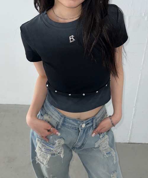Bamm(バム)の「グラデーションスタッズTシャツ(Tシャツ/カットソー・レディース・ブラック/ホワイト・FREE)」の14枚目の写真