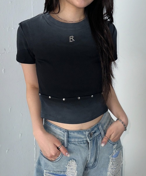Bamm(バム)の「グラデーションスタッズTシャツ(Tシャツ/カットソー・レディース・ブラック/ホワイト・FREE)」の9枚目の写真