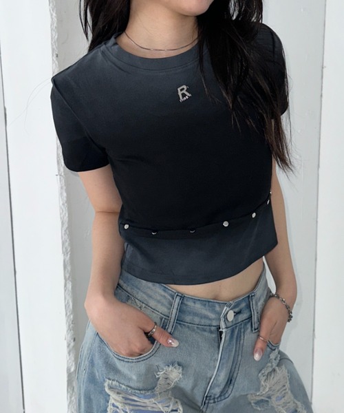 Bamm(バム)の「グラデーションスタッズTシャツ(Tシャツ/カットソー・レディース・ブラック/ホワイト・FREE)」の11枚目の写真