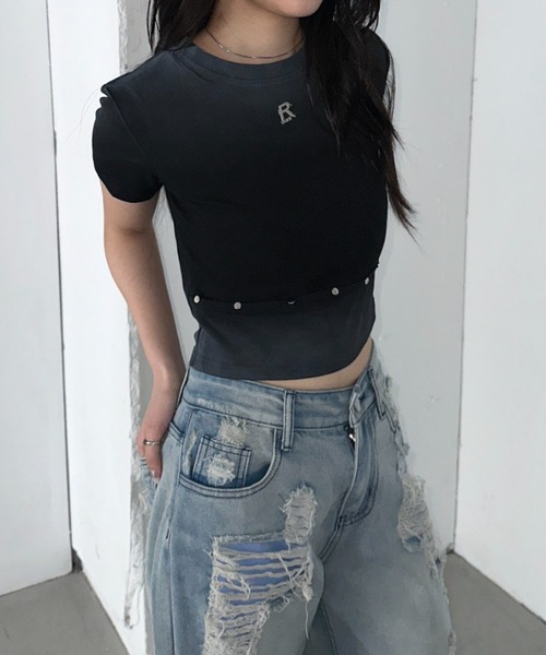 Bamm(バム)の「グラデーションスタッズTシャツ(Tシャツ/カットソー・レディース・ブラック/ホワイト・FREE)」の13枚目の写真