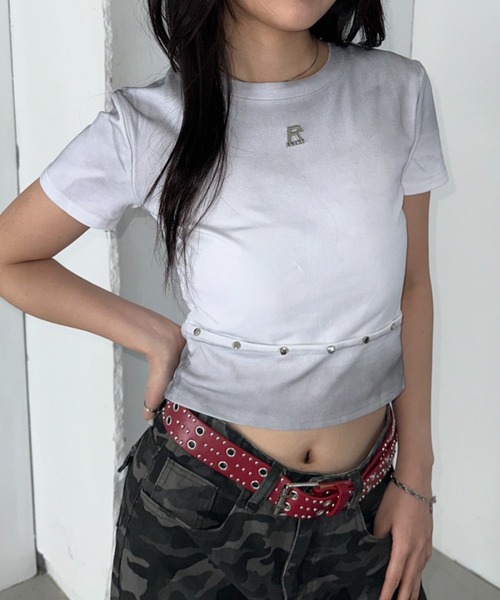 Bamm(バム)の「グラデーションスタッズTシャツ(Tシャツ/カットソー・レディース・ブラック/ホワイト・FREE)」の5枚目の写真