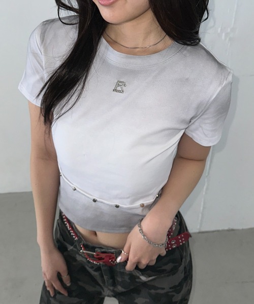 Bamm(バム)の「グラデーションスタッズTシャツ(Tシャツ/カットソー・レディース・ブラック/ホワイト・FREE)」の6枚目の写真
