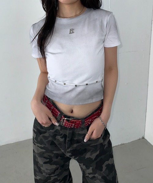 Bamm(バム)の「グラデーションスタッズTシャツ(Tシャツ/カットソー・レディース・ブラック/ホワイト・FREE)」の8枚目の写真