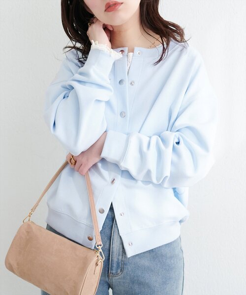 natural couture(ナチュラルクチュール)の「ダブルフェイスカットカーディガン(カーディガン/ボレロ・レディース・ピンク/ブラック/サックスブルー/ベージュ/オフホワイト・FREE)」の1枚目の写真
