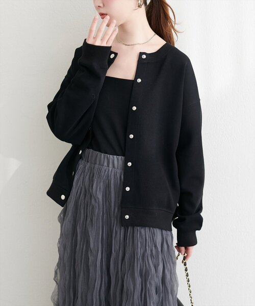 natural couture(ナチュラルクチュール)の「ダブルフェイスカットカーディガン(カーディガン/ボレロ・レディース・ピンク/ブラック/サックスブルー/ベージュ/オフホワイト・FREE)」の3枚目の写真