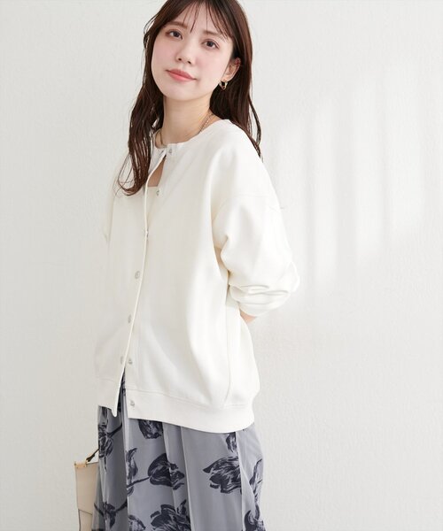natural couture(ナチュラルクチュール)の「ダブルフェイスカットカーディガン(カーディガン/ボレロ・レディース・ピンク/ブラック/サックスブルー/ベージュ/オフホワイト・FREE)」の9枚目の写真