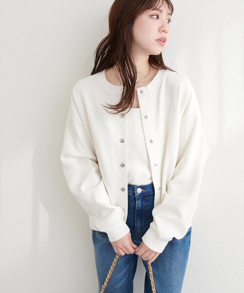 natural couture(ナチュラルクチュール)の「ダブルフェイスカットカーディガン(カーディガン/ボレロ・レディース・ピンク/ブラック/サックスブルー/ベージュ/オフホワイト・FREE)」の12枚目の写真