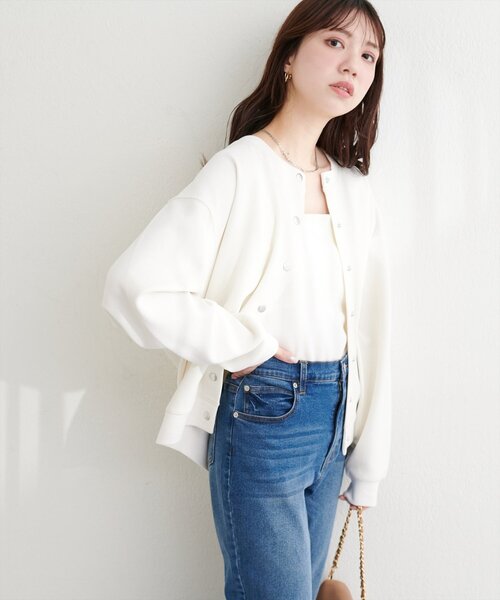 natural couture(ナチュラルクチュール)の「ダブルフェイスカットカーディガン(カーディガン/ボレロ・レディース・ピンク/ブラック/サックスブルー/ベージュ/オフホワイト・FREE)」の13枚目の写真