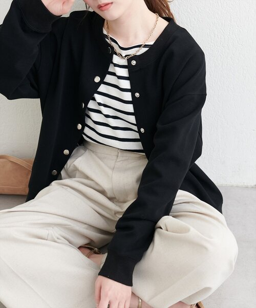 natural couture(ナチュラルクチュール)の「ダブルフェイスカットカーディガン(カーディガン/ボレロ・レディース・ピンク/ブラック/サックスブルー/ベージュ/オフホワイト・FREE)」の19枚目の写真