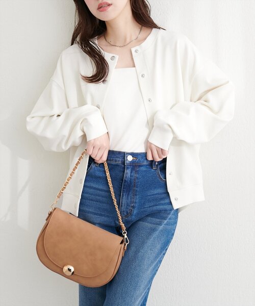 natural couture(ナチュラルクチュール)の「ダブルフェイスカットカーディガン(カーディガン/ボレロ・レディース・ピンク/ブラック/サックスブルー/ベージュ/オフホワイト・FREE)」の2枚目の写真