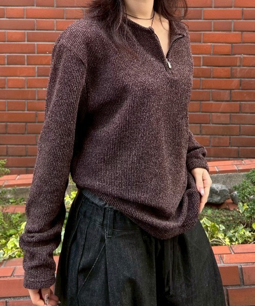 Chikashitsu +(チカシツプラス)の「【Chikashitsu +】zip neck long sleeve knit / 【チカシツプラス】ジップネック長袖ニット(ニット/セーター・メンズ・ブラウン/グレー/チャコール・ONE SIZE)」の3枚目の写真