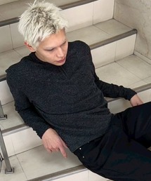【Chikashitsu +】zip neck long sleeve knit / 【チカシツプラス】ジップネック長袖ニット