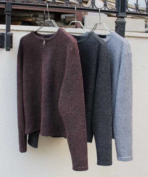 Chikashitsu +(チカシツプラス)の「【Chikashitsu +】zip neck long sleeve knit / 【チカシツプラス】ジップネック長袖ニット(ニット/セーター・メンズ・ブラウン/グレー/チャコール・ONE SIZE)」の18枚目の写真