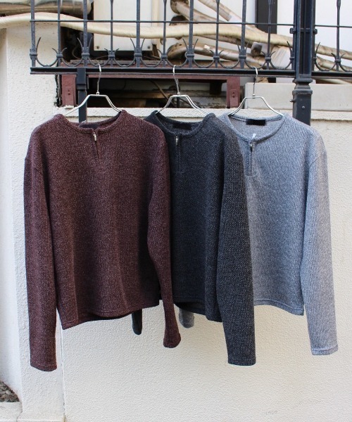 Chikashitsu +(チカシツプラス)の「【Chikashitsu +】zip neck long sleeve knit / 【チカシツプラス】ジップネック長袖ニット(ニット/セーター・メンズ・ブラウン/グレー/チャコール・ONE SIZE)」の4枚目の写真