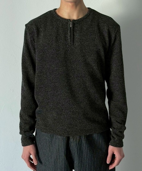 Chikashitsu +(チカシツプラス)の「【Chikashitsu +】zip neck long sleeve knit / 【チカシツプラス】ジップネック長袖ニット(ニット/セーター・メンズ・ブラウン/グレー/チャコール・ONE SIZE)」の9枚目の写真
