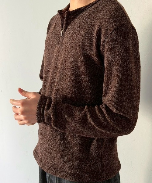 Chikashitsu +(チカシツプラス)の「【Chikashitsu +】zip neck long sleeve knit / 【チカシツプラス】ジップネック長袖ニット(ニット/セーター・メンズ・ブラウン/グレー/チャコール・ONE SIZE)」の17枚目の写真