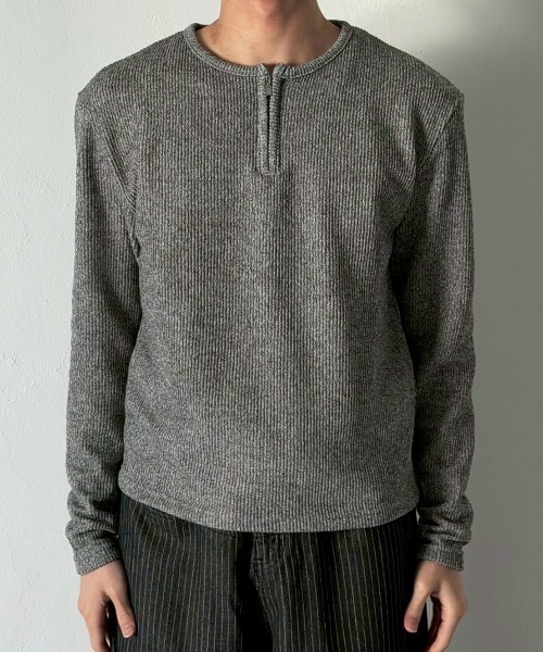 Chikashitsu +(チカシツプラス)の「【Chikashitsu +】zip neck long sleeve knit / 【チカシツプラス】ジップネック長袖ニット(ニット/セーター・メンズ・ブラウン/グレー/チャコール・ONE SIZE)」の5枚目の写真