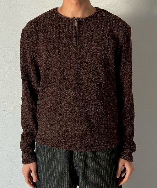 Chikashitsu +(チカシツプラス)の「【Chikashitsu +】zip neck long sleeve knit / 【チカシツプラス】ジップネック長袖ニット(ニット/セーター・メンズ・ブラウン/グレー/チャコール・ONE SIZE)」の14枚目の写真