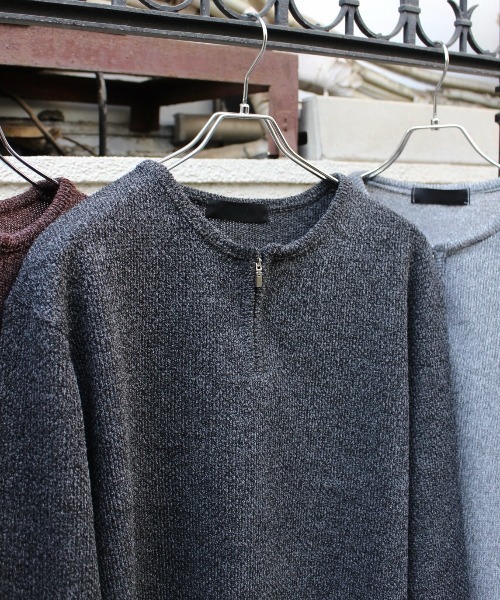 Chikashitsu +(チカシツプラス)の「【Chikashitsu +】zip neck long sleeve knit / 【チカシツプラス】ジップネック長袖ニット(ニット/セーター・メンズ・ブラウン/グレー/チャコール・ONE SIZE)」の13枚目の写真