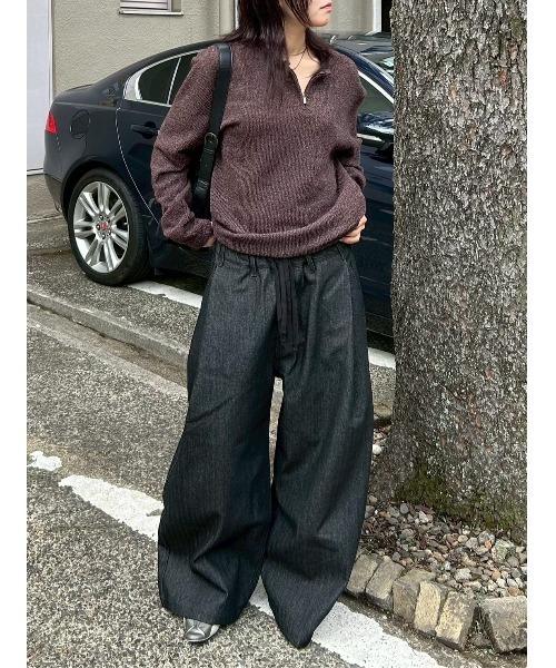 Chikashitsu +(チカシツプラス)の「【Chikashitsu +】zip neck long sleeve knit / 【チカシツプラス】ジップネック長袖ニット(ニット/セーター・メンズ・ブラウン/グレー/チャコール・ONE SIZE)」の20枚目の写真
