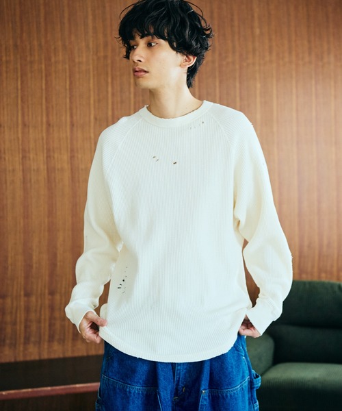 C.E.L.STORE(セルストア)の「I LOVE LA / アイラブエルエー LONG SLEEVE WAFFLE TEE ダメージ加工 長袖 ワッフル サーマルカットソー(Tシャツ/カットソー・メンズ・ブラック/ブラック系その他/ナチュラル・LARGE/MEDIUM)」の3枚目の写真