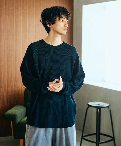C.E.L.STORE（セルストア）の「I LOVE LA / アイラブエルエー LONG SLEEVE WAFFLE TEE ダメージ加工 長袖 ワッフル サーマルカットソー（Tシャツ/カットソー・メンズ・ブラック/ブラック系その他・LARGE/MEDIUM）」の2枚目の写真