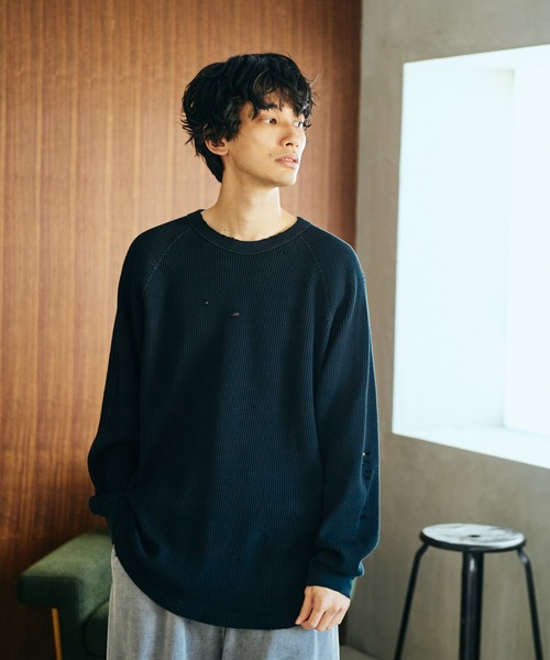 C.E.L.STORE(セルストア)の「I LOVE LA / アイラブエルエー LONG SLEEVE WAFFLE TEE ダメージ加工 長袖 ワッフル サーマルカットソー(Tシャツ/カットソー・メンズ・ブラック/ブラック系その他/ナチュラル・LARGE/MEDIUM)」の6枚目の写真