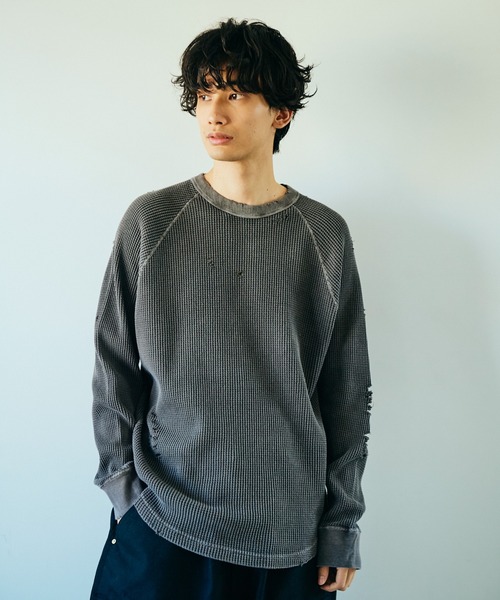 C.E.L.STORE(セルストア)の「I LOVE LA / アイラブエルエー LONG SLEEVE WAFFLE TEE ダメージ加工 長袖 ワッフル サーマルカットソー(Tシャツ/カットソー・メンズ・ブラック/ブラック系その他/ナチュラル・LARGE/MEDIUM)」の7枚目の写真