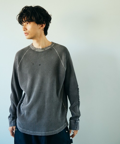 C.E.L.STORE(セルストア)の「I LOVE LA / アイラブエルエー LONG SLEEVE WAFFLE TEE ダメージ加工 長袖 ワッフル サーマルカットソー(Tシャツ/カットソー・メンズ・ブラック/ブラック系その他/ナチュラル・LARGE/MEDIUM)」の8枚目の写真