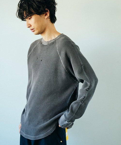 C.E.L.STORE(セルストア)の「I LOVE LA / アイラブエルエー LONG SLEEVE WAFFLE TEE ダメージ加工 長袖 ワッフル サーマルカットソー(Tシャツ/カットソー・メンズ・ブラック/ブラック系その他/ナチュラル・LARGE/MEDIUM)」の9枚目の写真
