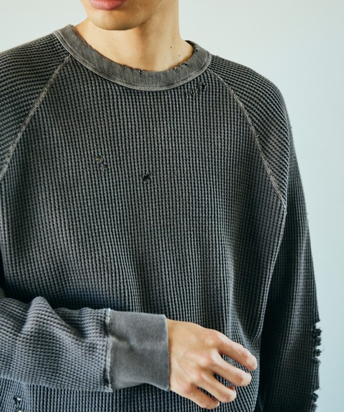 C.E.L.STORE(セルストア)の「I LOVE LA / アイラブエルエー LONG SLEEVE WAFFLE TEE ダメージ加工 長袖 ワッフル サーマルカットソー(Tシャツ/カットソー・メンズ・ブラック/ブラック系その他/ナチュラル・LARGE/MEDIUM)」の10枚目の写真