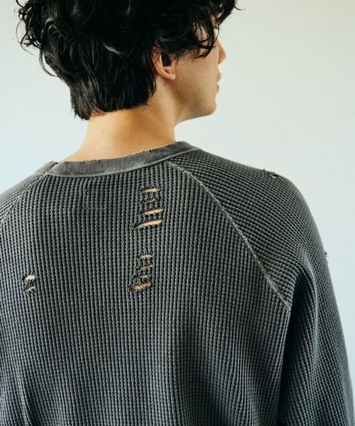 C.E.L.STORE(セルストア)の「I LOVE LA / アイラブエルエー LONG SLEEVE WAFFLE TEE ダメージ加工 長袖 ワッフル サーマルカットソー(Tシャツ/カットソー・メンズ・ブラック/ブラック系その他/ナチュラル・LARGE/MEDIUM)」の12枚目の写真