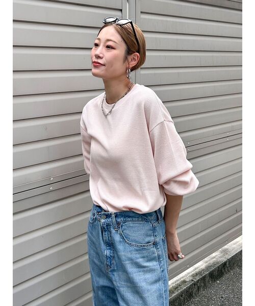 Ungrid（アングリッド）の「【WEB限定】スリーブボリュームワッフルロングスリーブTee（Tシャツ/カットソー・レディース・ピンク/ネイビー/グリーン系その他/イエロー/ブラック/アイボリー・FREE）」の6枚目の写真